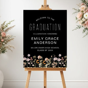 Boho Black Wildflower Graduation Welcome Foam Board