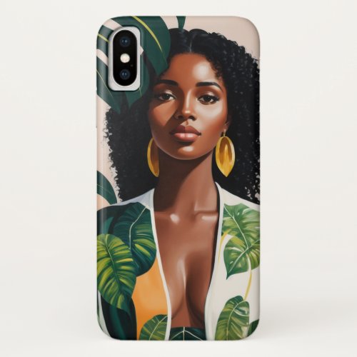 Boho Black Woman Botanical Portrait iPhone X Case