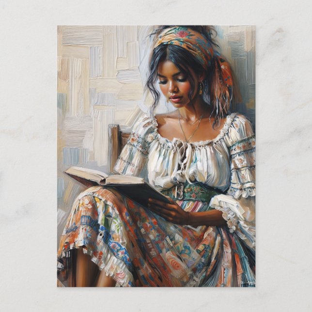 Boho Black Woman Reading Bohemian Postcard (Front)