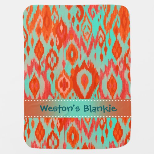 Boho Blankie orange turquoise blue Ikat Tapestry Stroller Blanket