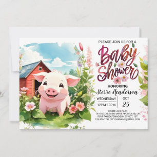 Boho Bliss Farm Pig Baby Shower Invitation
