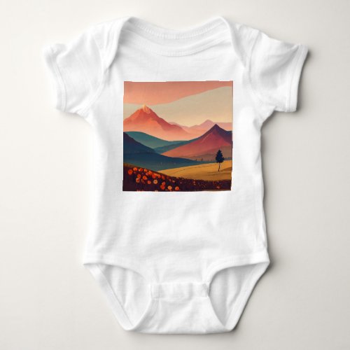 Boho Bliss Minimalist Mountain Landscape Baby Bodysuit