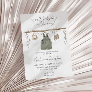 Boho Bliss Watercolor Clothes Boy Baby Shower Invitation