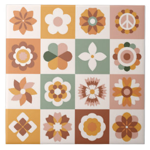 Boho Blocks Floral Ceramic Tile