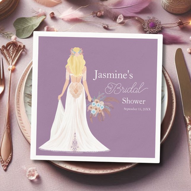  Boho Blonde Hair Bride With Flowers Napkins (Creator Uploaded)