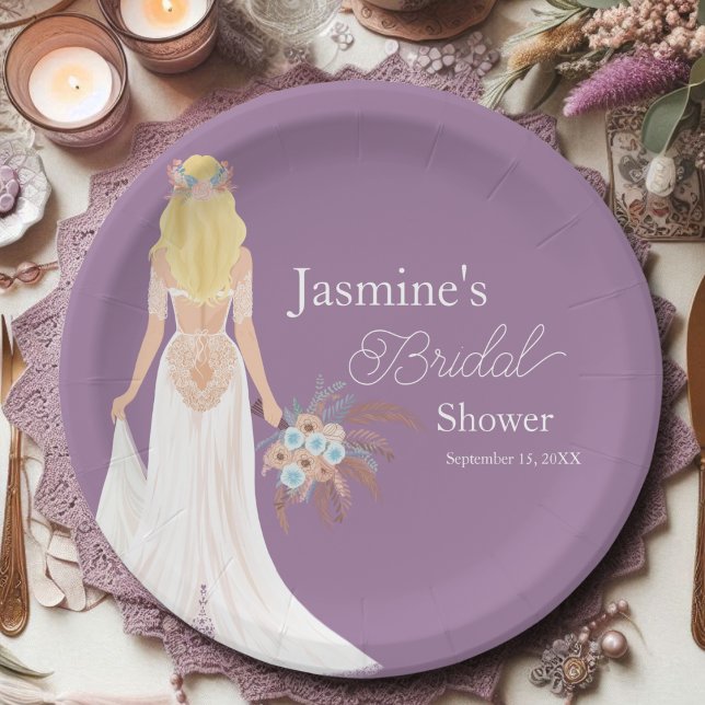  Boho Blonde Hair Bride With Flowers Paper Plates (Creator Uploaded)