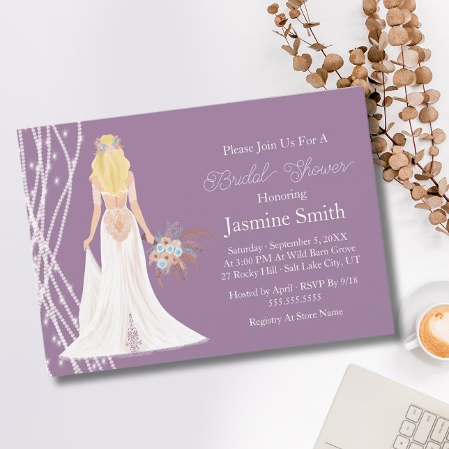 Boho Blonde Hair Bride With Pearls Bridal Shower P Invitation (Creator Uploaded)