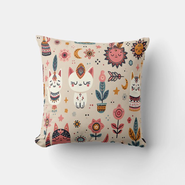 "Boho Bloom & Bites" Throw Pillow (Front)