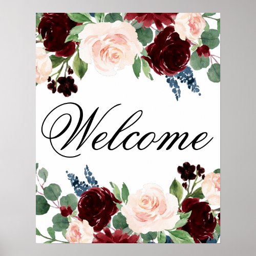 Boho Bloom  Burgundy and Navy Any Event Welcome Poster