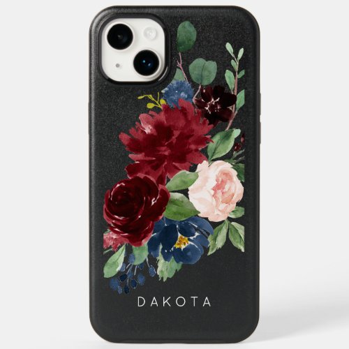 Boho Bloom  Burgundy and Navy Blue Bouquet Custom OtterBox iPhone 14 Plus Case