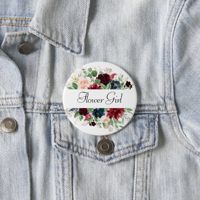 Boho Bloom | Burgundy and Navy Blue Bridal Party Button (In Situ)