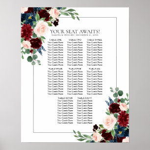 Boho Bloom   Burgundy and Navy Blue Seating Chart