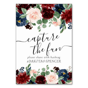 Boho Bloom Burgundy and Navy Capture Our Love Table Number