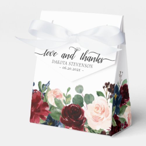 Boho Bloom  Burgundy and Navy Love and Thanks Favor Boxes