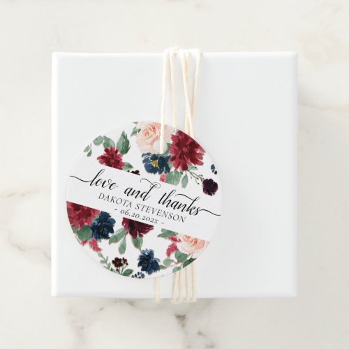 Boho Bloom  Burgundy and Navy Love and Thanks Favor Tags