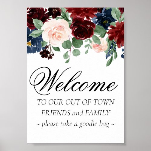 Boho Bloom  Burgundy and Navy Out of Town Guest Poster