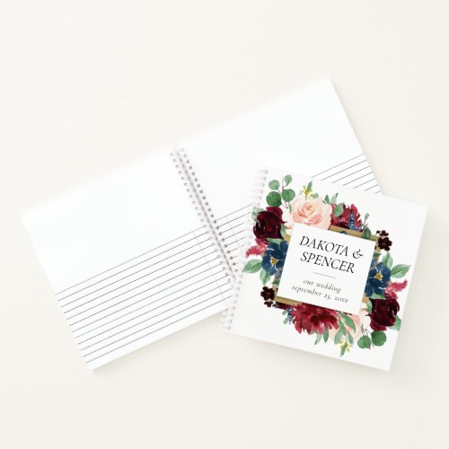 Boho Bloom  Burgundy and Navy Photo Guest Book