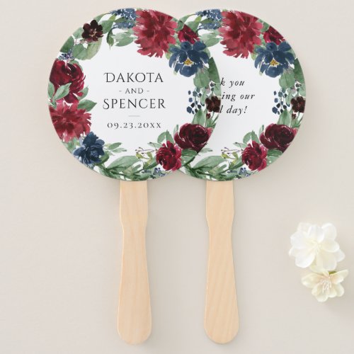 Boho Bloom  Burgundy and Navy Thank You Favor Hand Fan