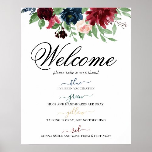 Boho Bloom  Burgundy Floral Social Distancing Poster