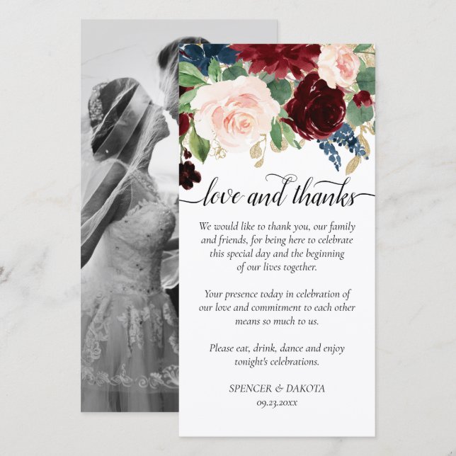Boho Bloom | Burgundy Navy Garland Photo Love and Thank You Card (Front/Back)