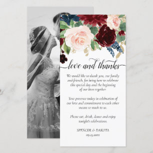Boho Bloom   Burgundy Navy Garland Photo Love and Thank You Card