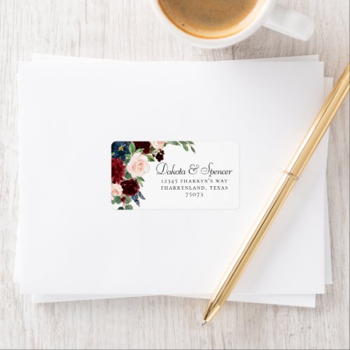 Boho Bloom  Burgundy Red and Navy Blue Address Label