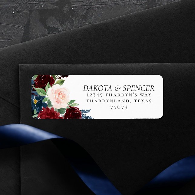 Boho Bloom | Burgundy Red and Navy Blue Address Label (Creator Uploaded)