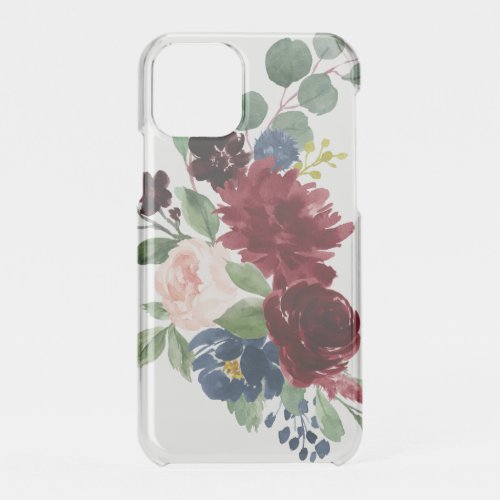 Boho Bloom  Burgundy Red and Navy Blue Bouquet iPhone 11 Pro Case