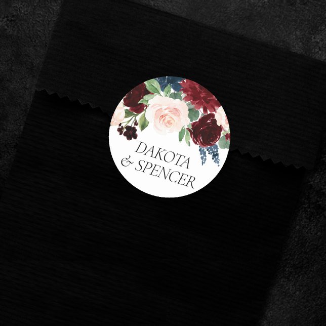 Boho Bloom | Burgundy Red and Navy Blue Custom Classic Round Sticker (Creator Uploaded)
