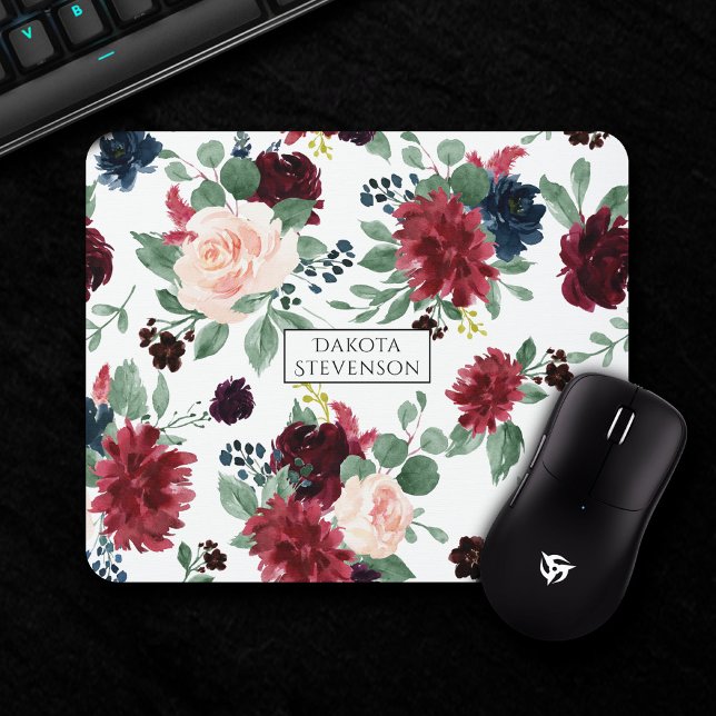 Boho Bloom | Burgundy Red and Navy Blue Custom Mouse Pad (Creator Uploaded)