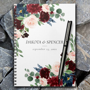Boho Bloom   Burgundy Red and Navy Blue Custom Notebook