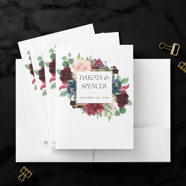 Boho Bloom | Burgundy Red and Navy Blue Custom Pocket Folder (Creator Uploaded)