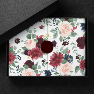 Boho Bloom Burgundy Red and Navy Blue Floral Tissue Paper