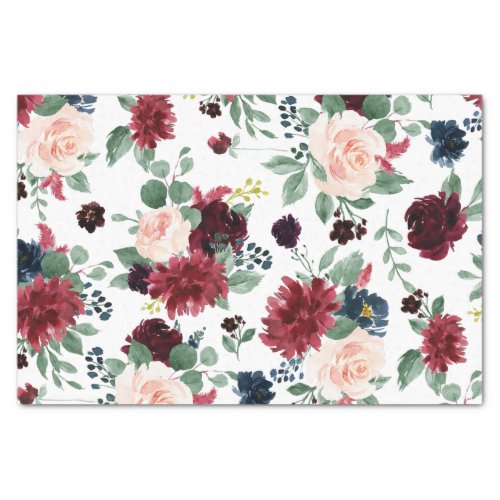 Boho Bloom  Burgundy Red and Navy Blue Floral Tissue Paper