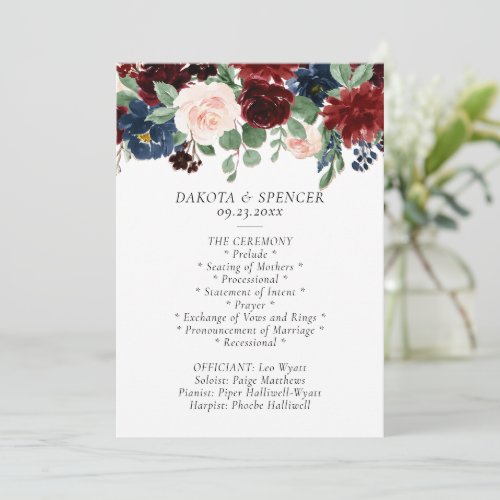 Boho Bloom  Burgundy Red and Navy Blue Garland Program