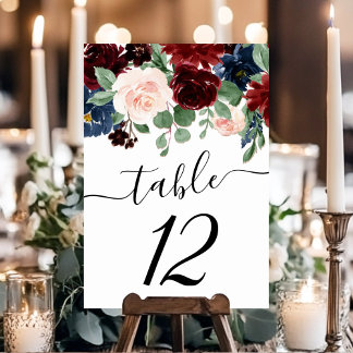 Boho Bloom | Burgundy Red and Navy Blue Garland Table Number
