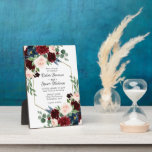 Boho Bloom | Burgundy Red and Navy Blue Keepsake Plaque<br><div class="desc">Rich boho chic hand-painted flower bouquets in a burgundy red, blush pink, and navy blue watercolor floral wreath pattern embellished by botanical laurel and deep blue accents. From the "Boho Bloom" collection, this gorgeous layout features a Bohemian wildflower arrangements with red, pink, and blue radiant flower blooms and eucalyptus greenery...</div>