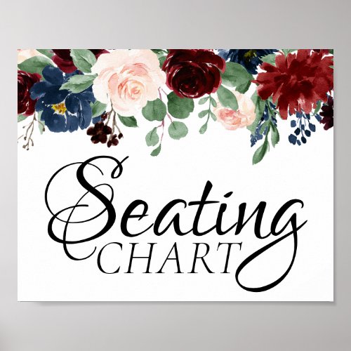 Boho Bloom  Burgundy Red and Navy Blue Seating Poster