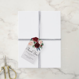 Boho Bloom Burgundy Red and Navy Blue Thank You Gift Tags