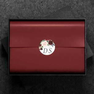 Boho Bloom Burgundy Red and Navy Change of Date Classic Round Sticker