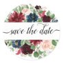 Boho Bloom | Burgundy Red and Navy Save the Date Classic Round Sticker
