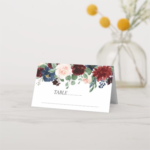 Boho Bloom  Burgundy Red and Rustic Navy Garland Place Card