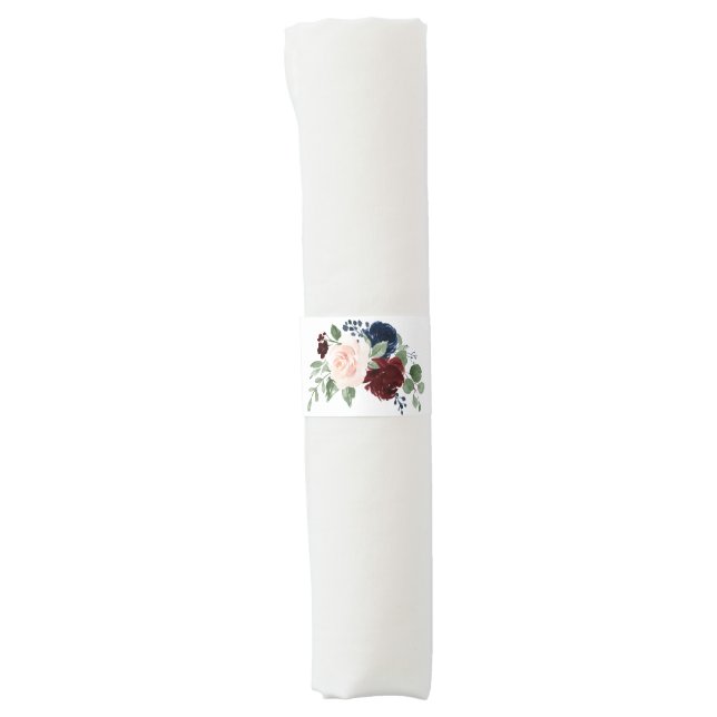 Boho Bloom | Burgundy Red Blush and Navy Blue Napkin Bands (Front)