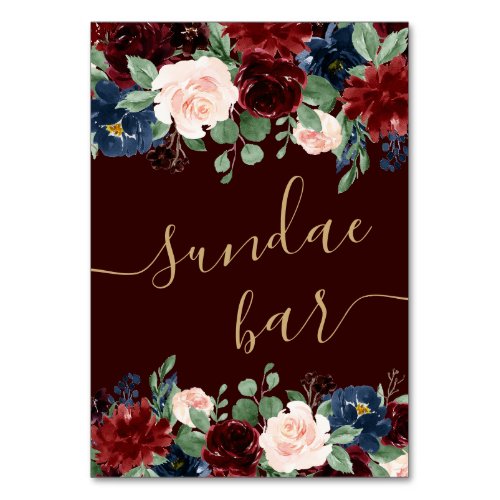 Boho Bloom  Dark Burgundy and Navy Sundae Bar Table Number