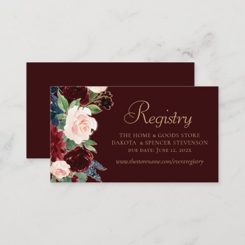 Boho Bloom  Dark Burgundy Marsala Red Registry Enclosure Card
