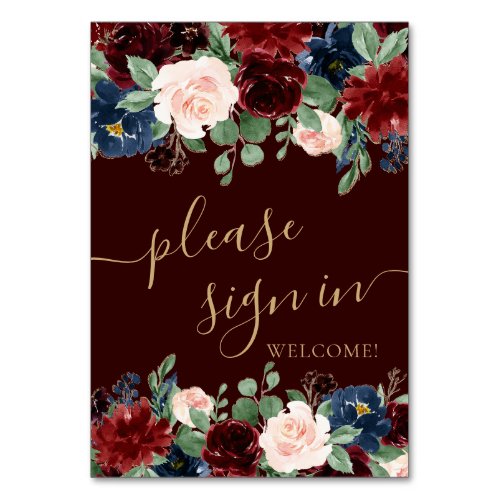 Boho Bloom  Dark Burgundy Red and Navy Gifts Table Number
