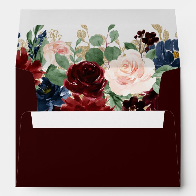Boho Bloom | Dark Elegant Burgundy Floral Garland Envelope (Back (Bottom))