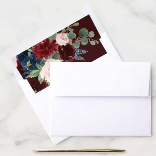 Boho Bloom  Dark Elegant Red and Navy Bouquet Envelope Liner