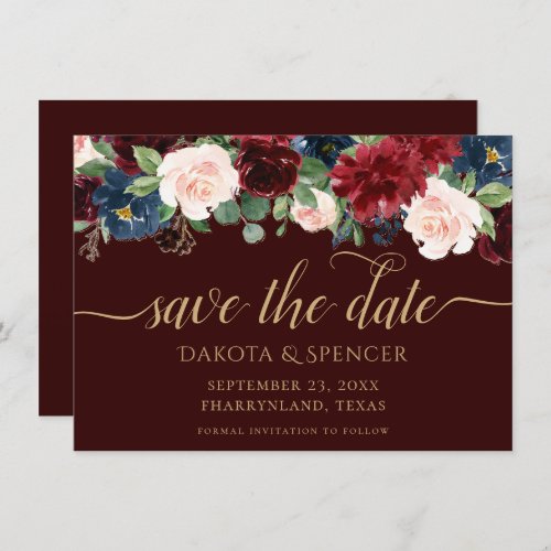 Boho Bloom  Dark Elegant Red and Navy Garland Save The Date