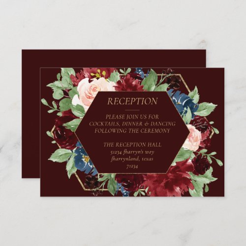 Boho Bloom  Dark Elegant Red Blush and Navy Blue Enclosure Card